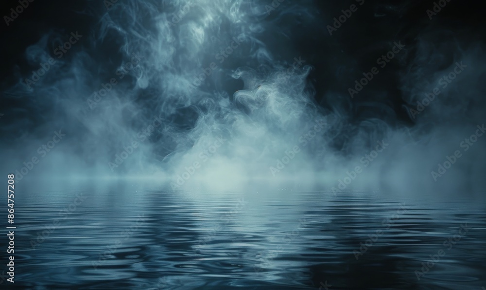 Moody Fog Over a Calm Blue Lake at Night Moody Fog Over a Calm Blue Lake at Night