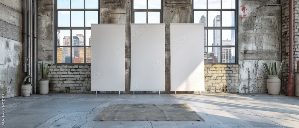 blank roll up banner display stands loft interior. Roll up blank white banner blank roll up banner display stands loft interior. Roll up blank white banner