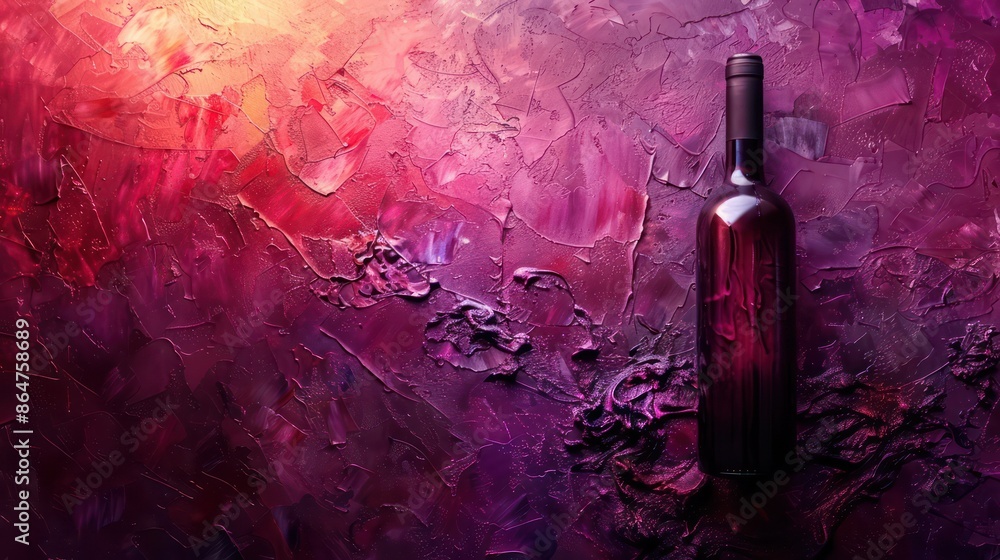 Fototapeta premium A bottle of wine is on a purple background