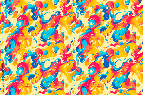A seamless pattern with playful swirls of multicolored paint. The lively and colorful swirls create a cheerful and energetic visual, perfect for artistic designs.