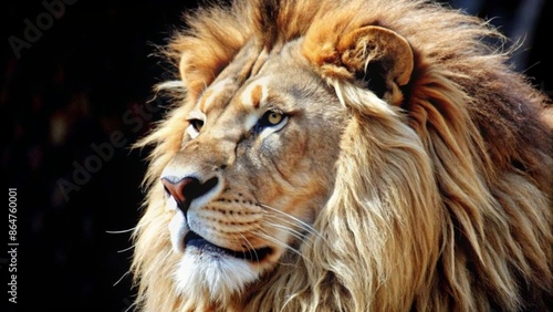 Big lion showing who is the king , side view photo