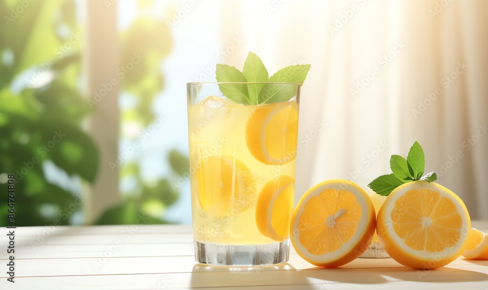 Fototapeta premium Refreshing Summer Lemonade with Lemon Slices
