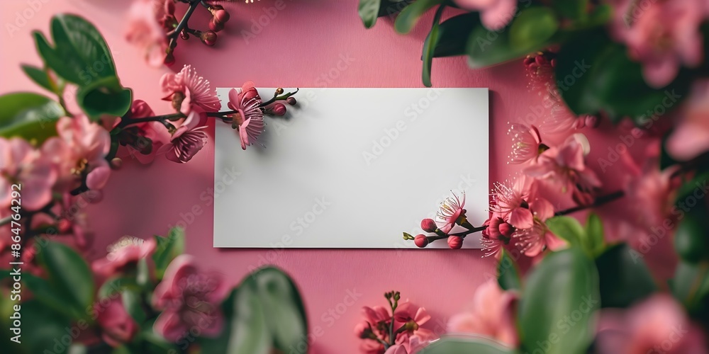 Romantic Love Letter Design Blank White Card on Pink Background with Floral Illustration. Concept Romantic, Love Letter, Blank Card, Pink Background, Floral Illustration Romantic Love Letter Design Blank White Card on Pink Background with Floral Illustration. Concept Romantic, Love Letter, Blank Card, Pink Background, Floral Illustration