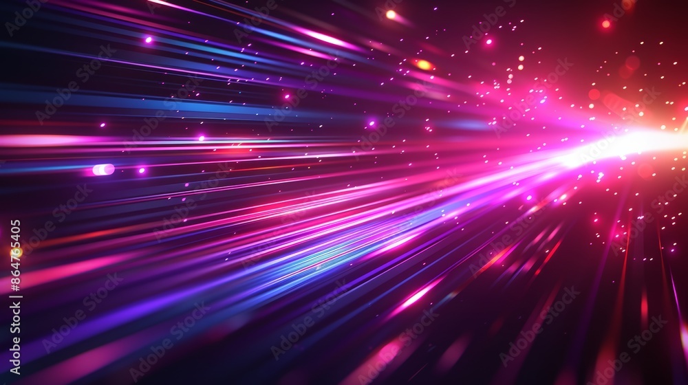 Fototapeta premium Abstract background with vibrant pink and blue light streaks, evoking speed and movement, against a dark backdrop.
