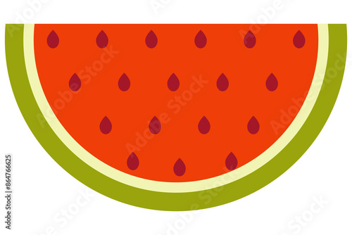 Flat cartoon illustration of watermelon half and sliced isolated on white background.