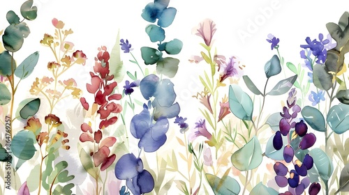Botanical of Colorful Floral and Eucalyptus Leaves