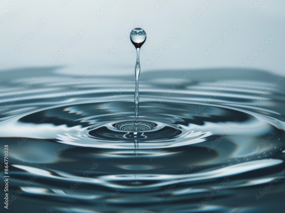 Tranquil Water Drop Creating Ripples on Empty Background Tranquil Water Drop Creating Ripples on Empty Background