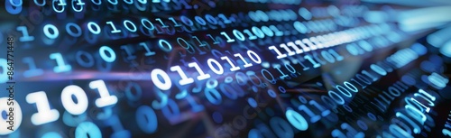 Digital Binary Code Data Flowing on Blue Screen