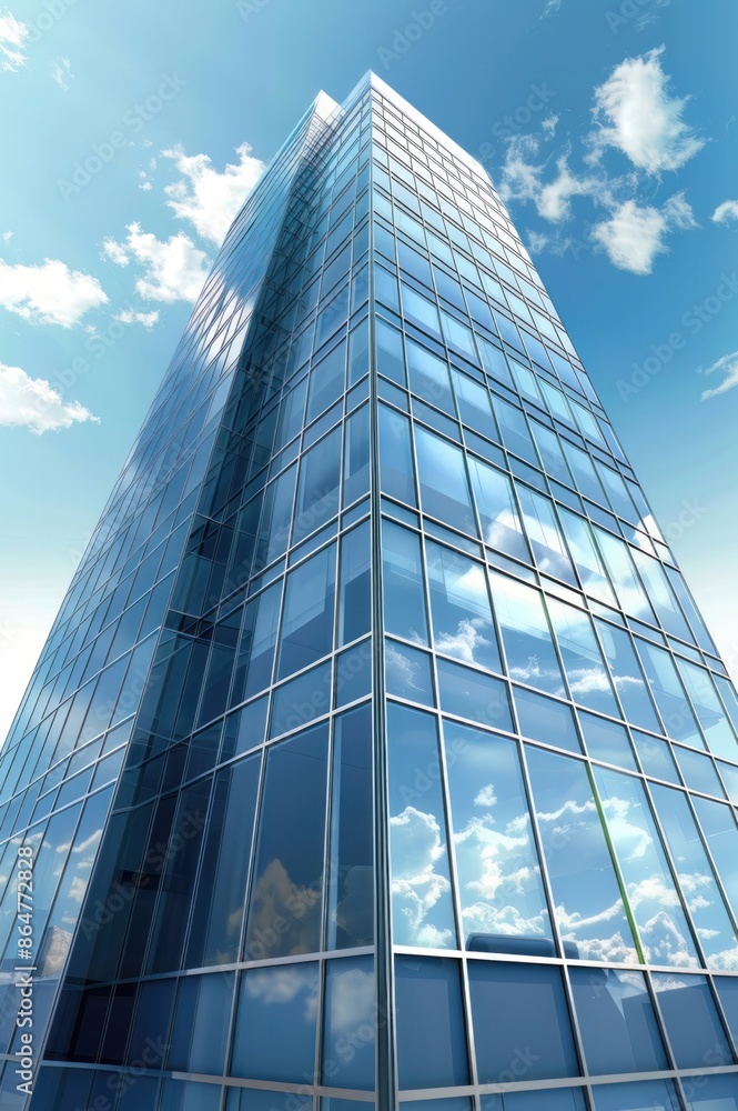 A tall building with a lot of windows and a cloudy sky in the background A tall building with a lot of windows and a cloudy sky in the background