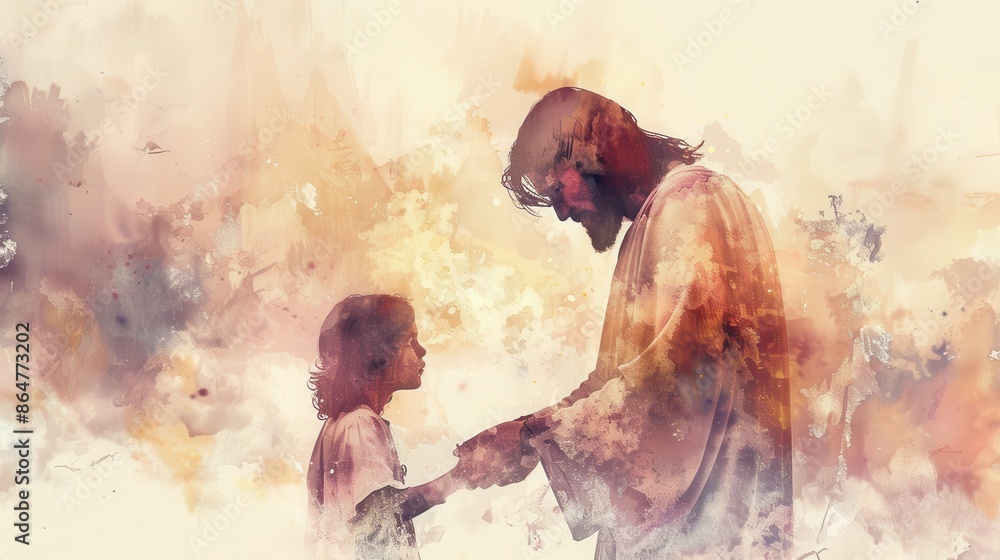 Jesus Blessing a Child, Watercolor Style, Biblical Illustration of ...