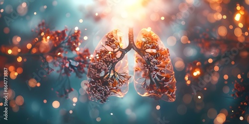 Illustrating and Explaining the Impact of Emphysema on Lung Health and Breathing. Concept Emphysema, Lung Health, Breathing Difficulties, Respiratory System, Visualizing Disease Effects
