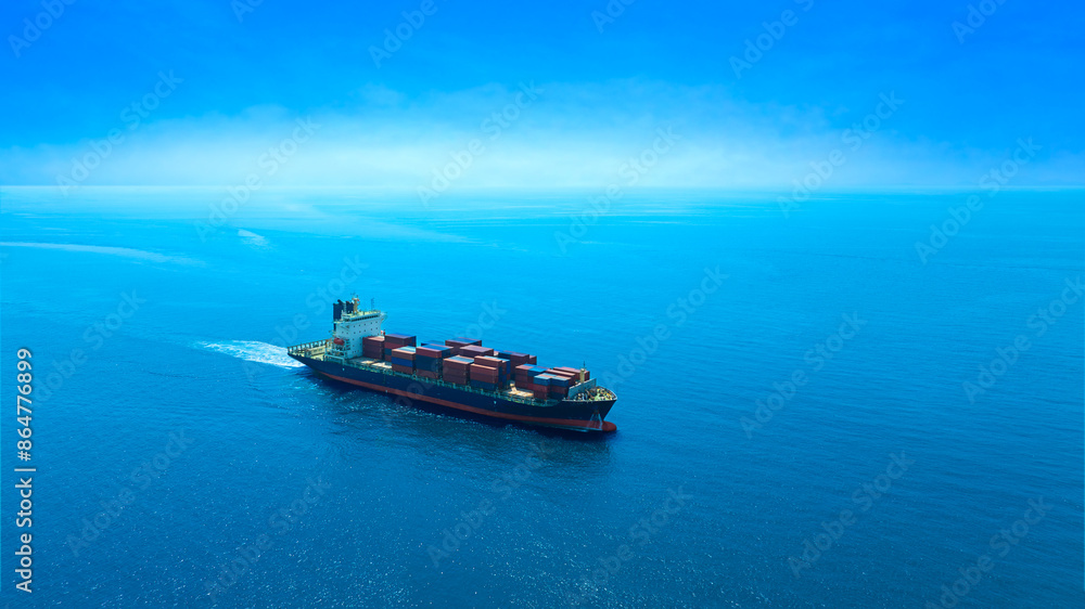 Aerial view of the freight shipping transport system cargo ship container. international transportation Export-import business, logistics, transportation industry concepts Aerial view of the freight shipping transport system cargo ship container. international transportation Export-import business, logistics, transportation industry concepts