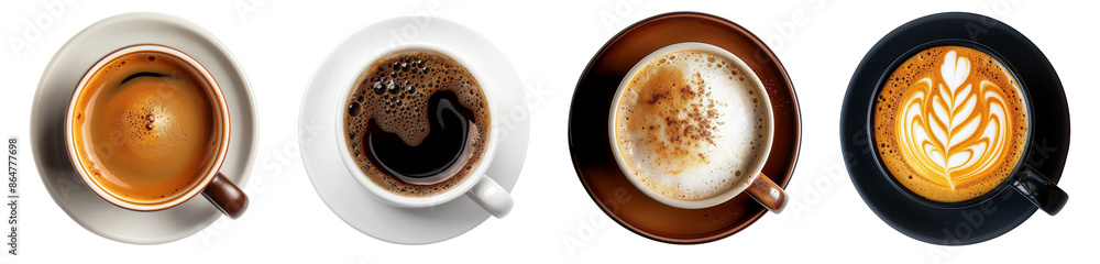 4 Collection of hot coffee cup on isolated against transparent background. 4 Collection of hot coffee cup on isolated against transparent background.