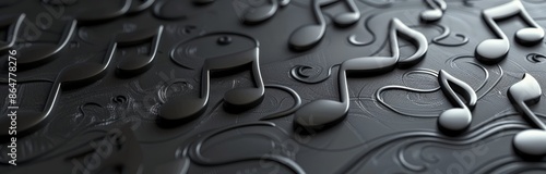 Black And White Musical Note Abstract Background With Wavy Ribbon