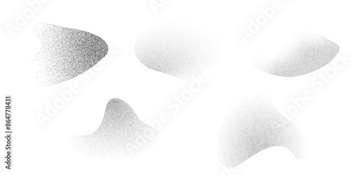 Dotwork abstract noise fluid grain gradient elements. Pointillism gradient pattern in dotwork style. Dotwork stipple halftone effect. Dotted set of shapes, stipple elements. Vector background