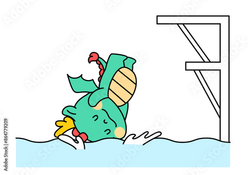 다이빙 중인 용 캐릭터