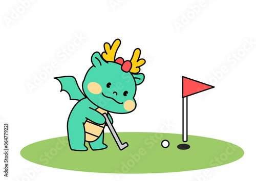 골프를 치는 용 캐릭터.