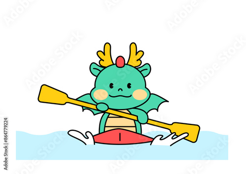 카누를 타는 용 캐릭터.