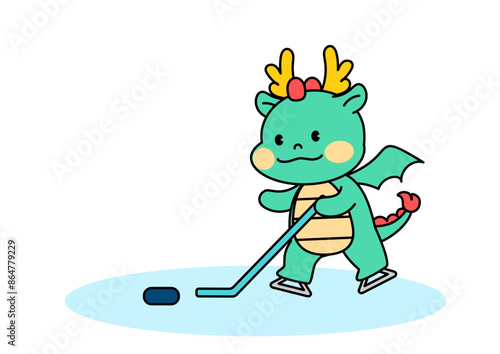 하키를 하는 용 캐릭터. 