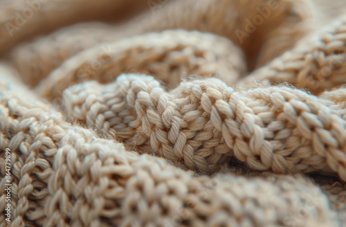 Close Up of Beige Cable Knit Fabric Texture