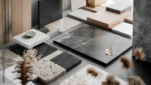 interior design moodboard - material collage - AI generated digital art