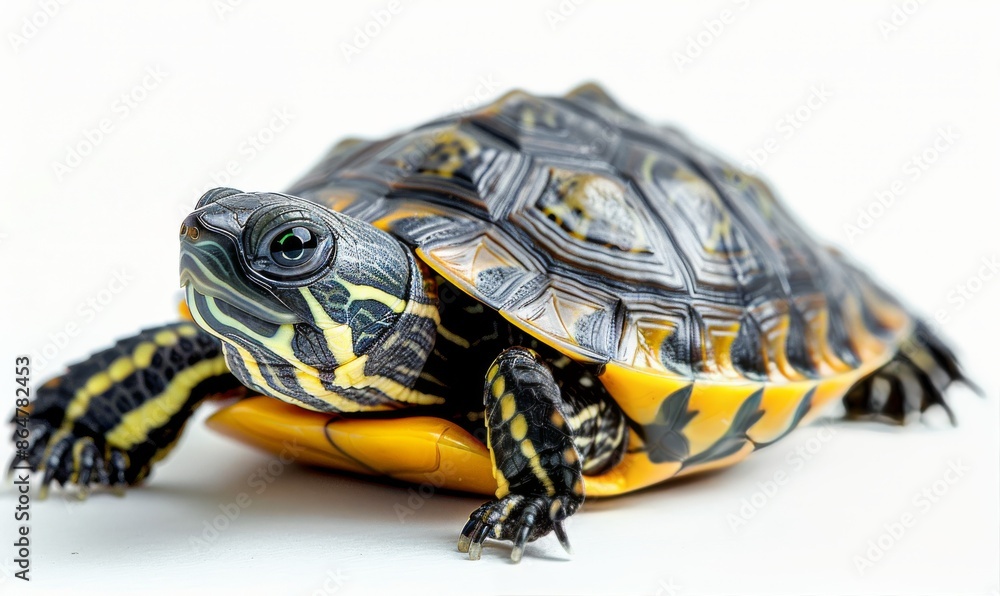 Obraz premium Close Up of a Yellow-Marked Turtle on White Background