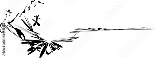 Monochrome frame of squiggles and butterflies. Copy space for text. Suitable for logos, emblems. Vector.