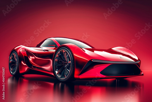 Red fast sports car. Futuristic sports car concept.