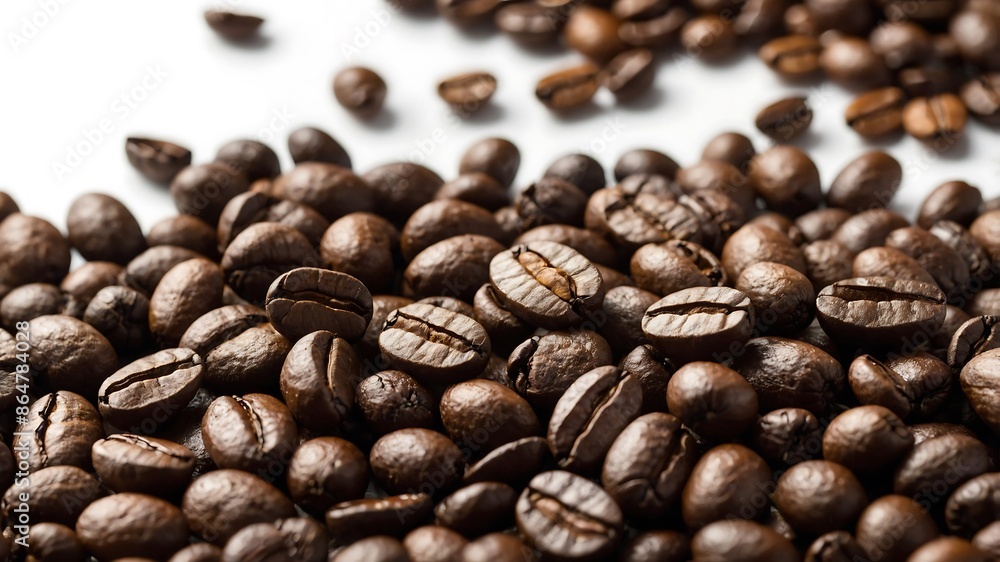 Close-up background of roasted coffee beans, showcasing their rich aroma and texture Close-up background of roasted coffee beans, showcasing their rich aroma and texture