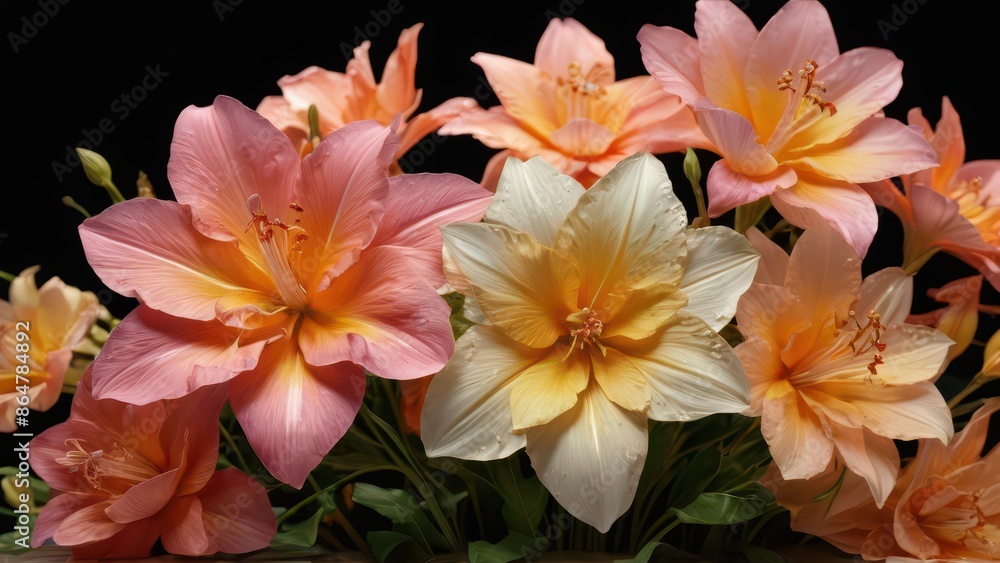 Fototapeta premium Delicate Pink and Yellow Flowers Close Up