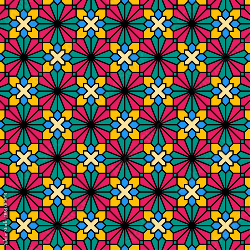 Colorful seamless geometric pattern in ethnic style. Suitable for various design purposes of textiles, tiles, wallpapers, backgrounds, etc.