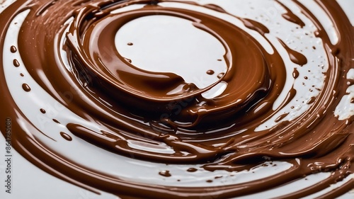 Chocolate splash in glass with milk on white background