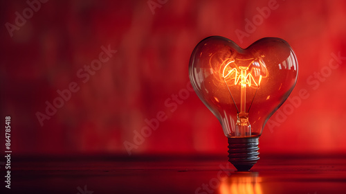 Shaped Filament Light Bulb Glowing on Red Background