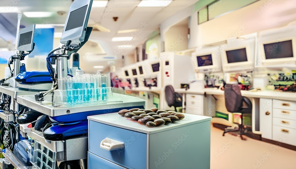 Modern hospital facilities in a clean and well-organized room Modern hospital facilities in a clean and well-organized room