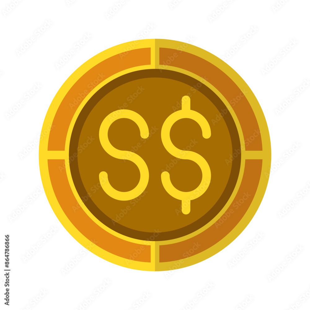 Dollar coin icon. Currency flat icons in golden color, symbol of Singapore money. Vector Illustrations. Dollar coin icon. Currency flat icons in golden color, symbol of Singapore money. Vector Illustrations.