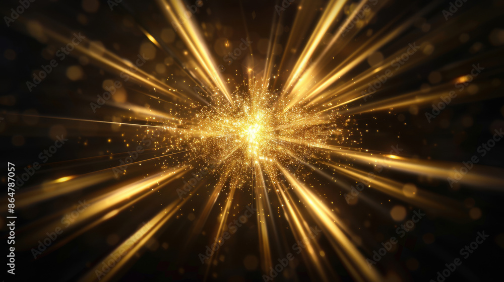 Fototapeta premium Golden abstract background with sparkling lights and bokeh effect, perfect for festive, holiday, and celebratory designs.
