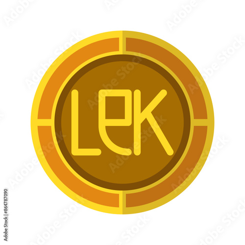 Lek coin icon. Currency flat icons in golden color, symbol of Albanian money. Vector Illustrations.