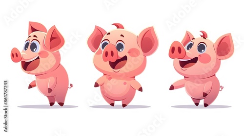 cartoon pig, vector on white background. 
