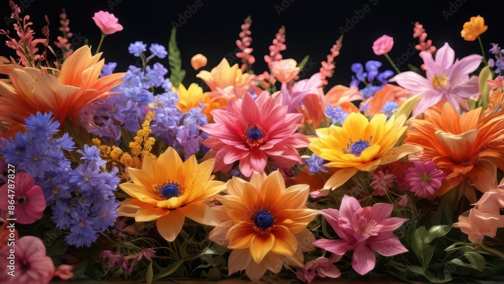 Colorful Flower Bouquet with Black Background. Colorful Flower Bouquet with Black Background.