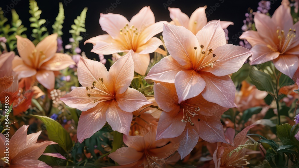 Naklejka premium Delicate Peach Lilies in Bloom.