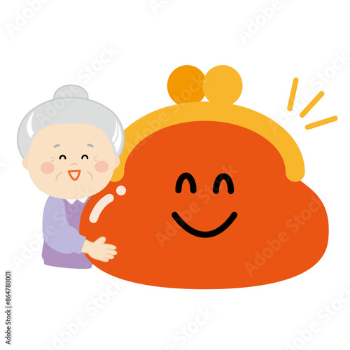 笑顔の大きな財布とシニア女性