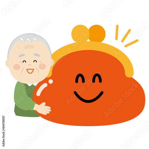 笑顔の大きな財布とシニア男性