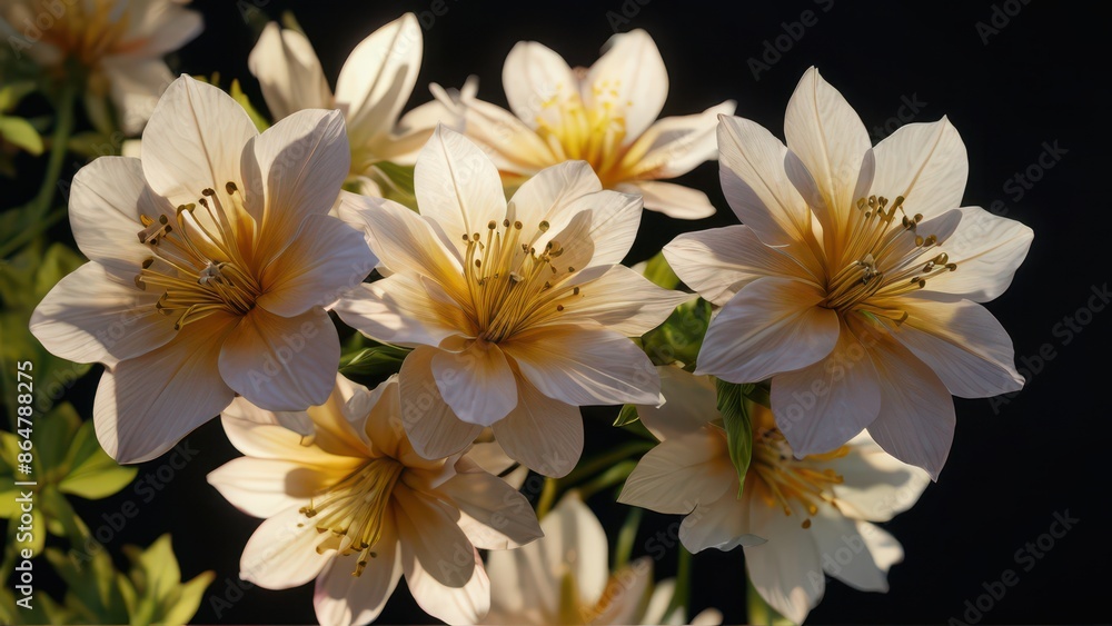 Close-up of Delicate White Flowers with Golden Centers. Close-up of Delicate White Flowers with Golden Centers.