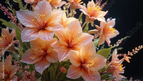 Delicate Peach Flowers Close Up.