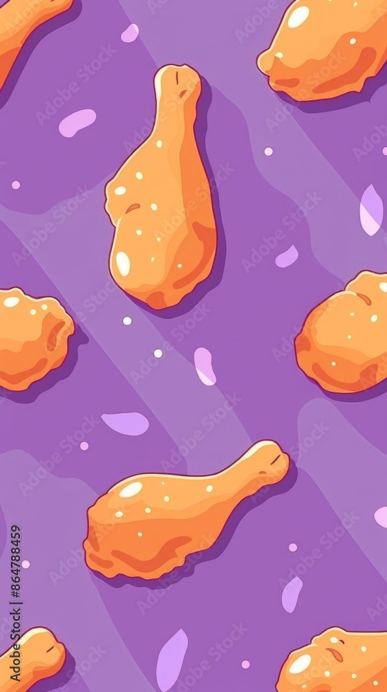 A flat style illustration of cute chicken drumsticks on a soft purple background A flat style illustration of cute chicken drumsticks on a soft purple background