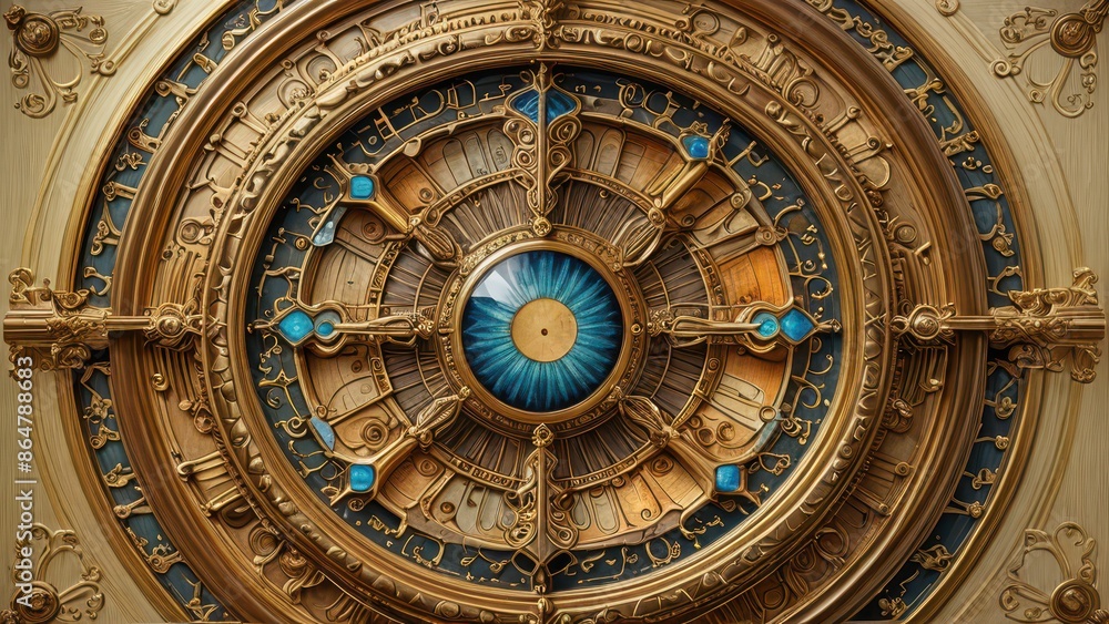 Obraz premium Ornate Golden Wheel with Blue Eye.