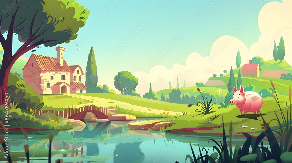 Obraz premium cartoon pig, vector on white background.