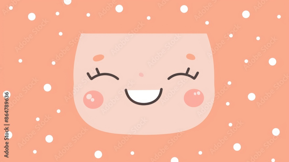 A simple and cute illustration of a smiling face with rolling eyes, set against a soft peach background with white dots A simple and cute illustration of a smiling face with rolling eyes, set against a soft peach background with white dots