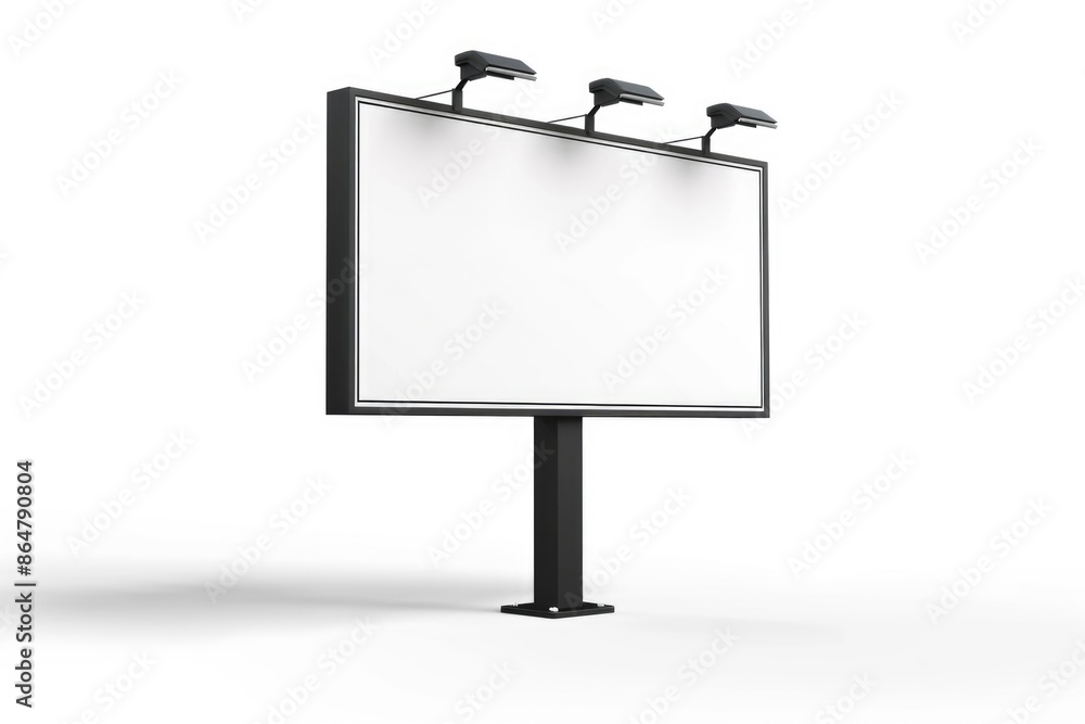 A large white billboard with three lights on top. The billboard is empty and has no writing on it A large white billboard with three lights on top. The billboard is empty and has no writing on it