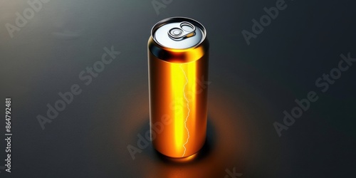 A can of beer is lit up and sitting on a dark surface. Concept of warmth and relaxation, as the glowing can of beer seems to invite the viewer to unwind and enjoy a cold beverage